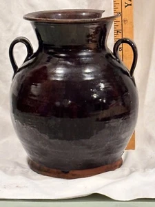 Rare Limington Buxton ME handled redware pottery AAFA jar jug spittoon vase 1840 - Picture 1 of 6