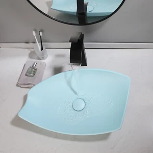 Fregadero de lavabo de baño de resina de piedra hoja azul cuenco combos grifo negro drenaje - Imagen 1 de 8