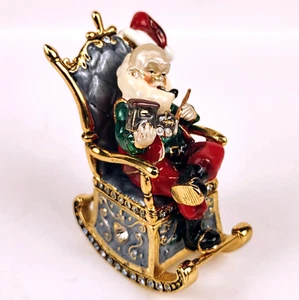 Dept 56 Rocking Santa Hinged Trinket Box Bejeweled Heavy Metal Magnetic Close - Picture 1 of 9