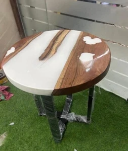 White Epoxy Resin Coffee Table Top, Round Wooden Resin table Home Decor - Picture 1 of 6