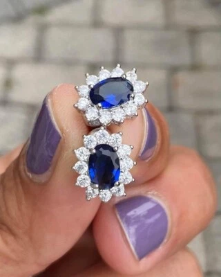 Hermosos aretes de circón AAA azul zafiro enchapado en plata de ley joyería Foto 1 de 4