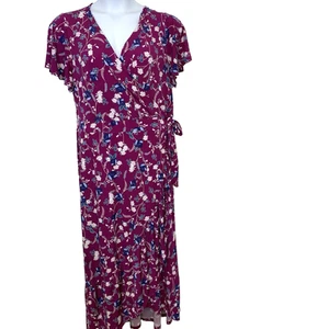 Lane Bryant Dress 14/16 Purple Floral Maxi Faux Wrap Ruffle Boho Tropical Work - Picture 1 of 11