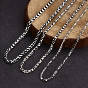 Collar de plata esterlina S925 CADENA ESPIGA DE TRIGO vintage oxidado 2-4 mm 20-26 pulgadas - Imagen 1 de 12