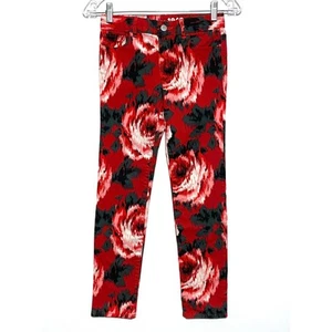 Gap Kids 1969 Super Skinny Floral Rose Jeans Black Red Girls 10 Regular Stretch - Picture 1 of 10