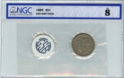 1885 Morgan Dollar GSA SOFT PACK S$1 NGC VG8 - Image 1 of 2