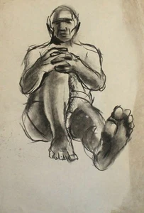 Quadro vintage carboncino ritratto uomo nudo - Foto 1 di 9