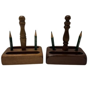 Vintage Set Spielkartencaddies aus Holz mit Bleistiftlöchern MCM 70er Jahre - Bild 1 von 6