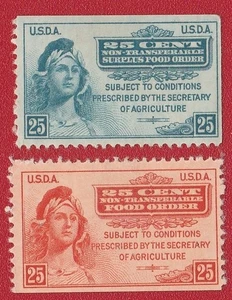 FOOD STAMP COUPON USDA TOKEN 2 stamps OF  25c BLUE & ORANGE scrip - Picture 1 of 7