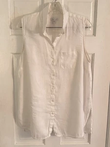 J. JILL LOVE LINEN Top Women's Sz L Petite White Tunic Sleeveless Blouse Beach - Picture 1 of 9