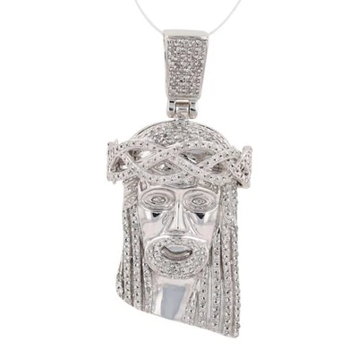 Colgante Cabeza de Jesús Religioso Diamante 0,44ctw sin Cadena Oro Blanco 10k 7,37 Gramos Foto 1 de 4