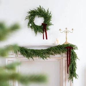 Real Touch Norfolk Pine 22IN Green Wreath and 9FT Garland Artificial Faux Gre... - Picture 1 of 8