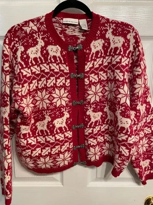 Cárdigan Croft & Barrow Seda Angora Suéter Copos de Nieve Reno Cierres de Metal L Foto 1 de 4