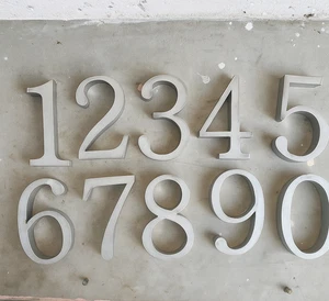 Silver metal 3d numbers 0-9 for house door wall adress sign outdoor plaque - Picture 1 of 9