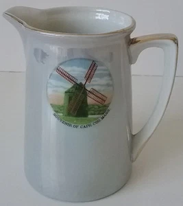 Souvenir Chatham Cape Cod Mass MA Blue Luster Pitcher Pictorial Wind Mill 1950's - Picture 1 of 1