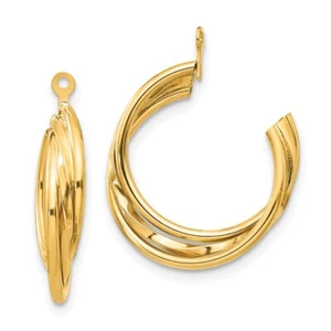 Real 14kt Yellow Gold Polished Hoop Earring Jackets - Picture 1 of 5