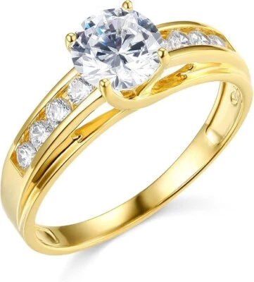 2.10 Ct Round 14K Yellow Gold Created Diamond Engagement Wedding Ring Trellis - Image 1 of 3
