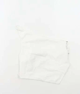 Zara Womens White Polyester Blend Cropped T-Shirt Size S One Shoulder - Picture 1 of 12