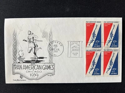 C56 Pan-American Games (Airmail Block of  4) FDC The Aristocrats 1959 Chicago IL - Image 1 of 2