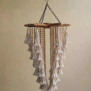 Wood Beaded Stick  Chandelier,Wedding Chandelier,Wood Beaded hanging Lamp - Picture 1 of 8