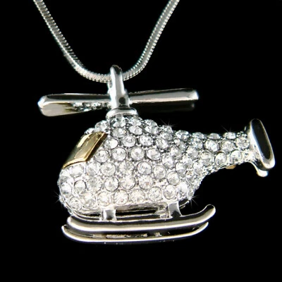 3D Elicottero ~ IN Swarovski Cristallo Pompiere Militare Volo Collana - Immagine 1 di 3