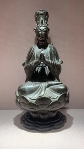 old Chinese Buddhism Copper Carved Buddha Figure Statue Sitting Lotus Flower - Picture 1 of 24