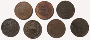 (7 ) 1864 UNITED STATES 2 CENTS CIRCULATED COIN LOT - Picture 1 of 2