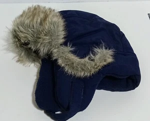 Klondike Fur Trim Hat  Blue Polyester/Nylon Med. Youth Trapper Warm Chin ￼ - Picture 1 of 5