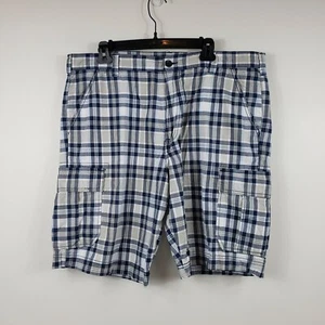 Calvin Klein Flat Front Plaid Cargo Shorts Men Size 38 Pockets Cotton Blue - Picture 1 of 10