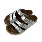 Birkenstock Betula Sandals 39 Metallic Silver Slip On Womens 8 Soft Footbed