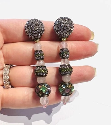 Heidi Daus Rose Quartz Purple Green Blue Crystal Drop Earrings  - Image 1 of 2