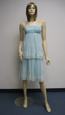 Sue Wong Dress 6 Sexy Beaded Sequin #33 Short Sequin Evening Blue Teal Flapper - Image 1 of 4