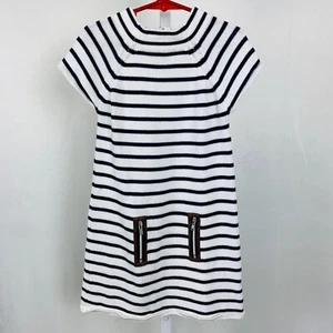 Willow Blossom Cap Sleeve Striped Sweater Dress Sz M 5-6 Zipper Detail White Bl - Picture 1 of 5