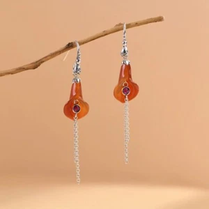N05 Earrings Fantasievogel Phoenix Bloom From Red Agate Sterling Silver 925 - Imagen 1 de 6