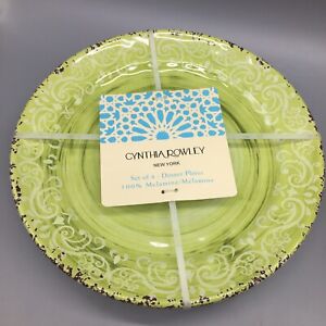 x4 Cynthia Rowley Lime Green Melamine Dinner Plate Set Medallion Swirl Tuscany