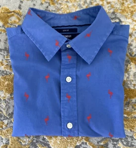 Camisa DANIEL CREMIEUX Clásica Para Hombre Calce Ajustado (M) Azul con Flamencos Rojos Algodón SS - Imagen 1 de 8