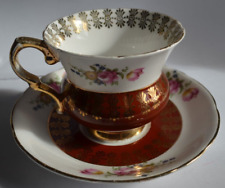 Royal Stafford Bone China Tea Cup and Saucer Burgundy Gold Florals