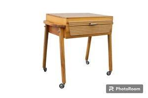 Caja de costura carro de costura mesa de costura mesa auxiliar enrollable madera años 50 - Imagen 1 de 16
