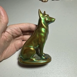 RARE ZSOLNAY Eosin Green Iridescent Glaze German Shepherd Dog Sculpture ORYF - Picture 1 of 11