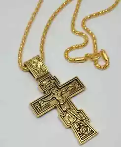Collar John Wick Tono Dorado Cruz Crucifijo Colgante 24" Película Utilería Unisex - Imagen 1 de 8