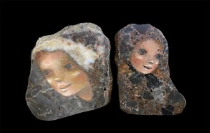 RAROS Retratos Vintage de Niñas Pequeñas Pintura al Óleo sobre Mármol - Firmado Ingrid - Imagen 1 de 12