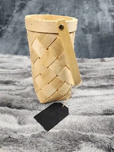 Wine Basket Carrier Chalk Board Tag Woven Wood & Handle Craft Floral 14.25" Tall - Picture 1 of 4