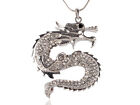 Iced Clear Crystal White Silver Tone Rhinestone Dragon Animal Pendant Necklace