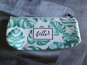 Cosmetic case pencil Case - green leaves - chic - "Hello" zippered cute kawaii