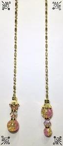 Lot Of 2 Handcrafted Pink And Yellow Crackle Bead Gold Bar Ball Ceiling Fan Pull - Picture 1 of 3