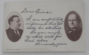 William Jennings Bryan vs William Taft 1908 presidential campaign postcard - Picture 1 of 2