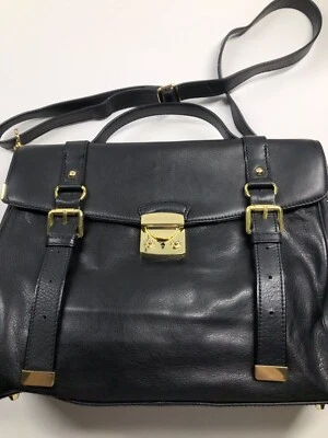 Maletín de cuero estilo bolso Cynthia Rowley mensajero bolsa antipolvo negro bloqueo Foto 1 de 4