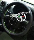 FOR 91-96 AUDI 80 CABRIO PERFORATED LEATHER STEERING WHEEL COVER GREEN DOUBLE ST