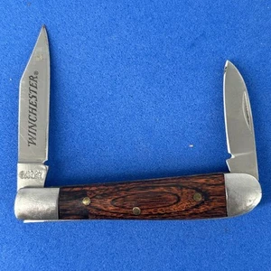 Winchester 2 Blade Folding Pocket Knife Surgical Stainless Clip Point 3 Pin Wood - Picture 1 of 8