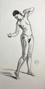 Original Female Charcoal on paper life Drawing nude Girl woman artwork realism - Picture 1 of 1