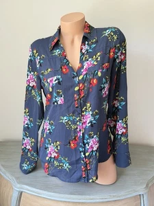 Express Top Hemd tropische Blumen Hawaii Knopfleiste Bluse V-Ausschnitt lang Rollriegel - Bild 1 von 11